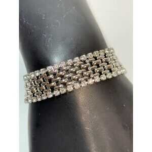 Vintage KJL Kenneth J Lane Silver Tone Basket Weave Crystal Edge Bracelet